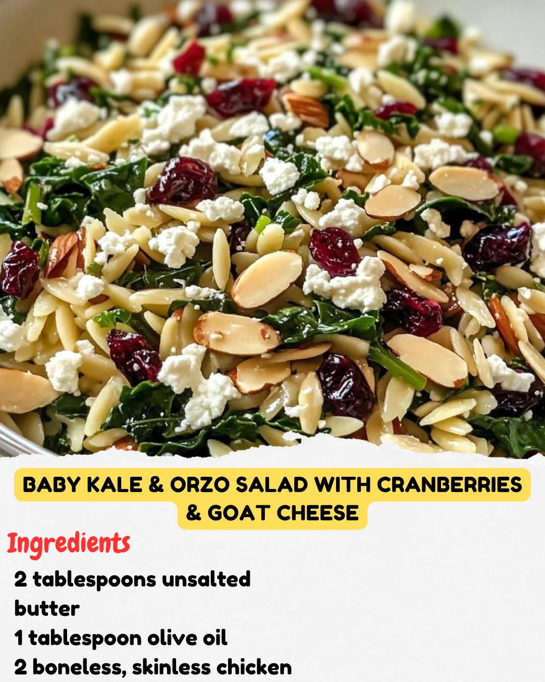 Baby Kale & Orzo Salad with Cranberries & Goat Cheese