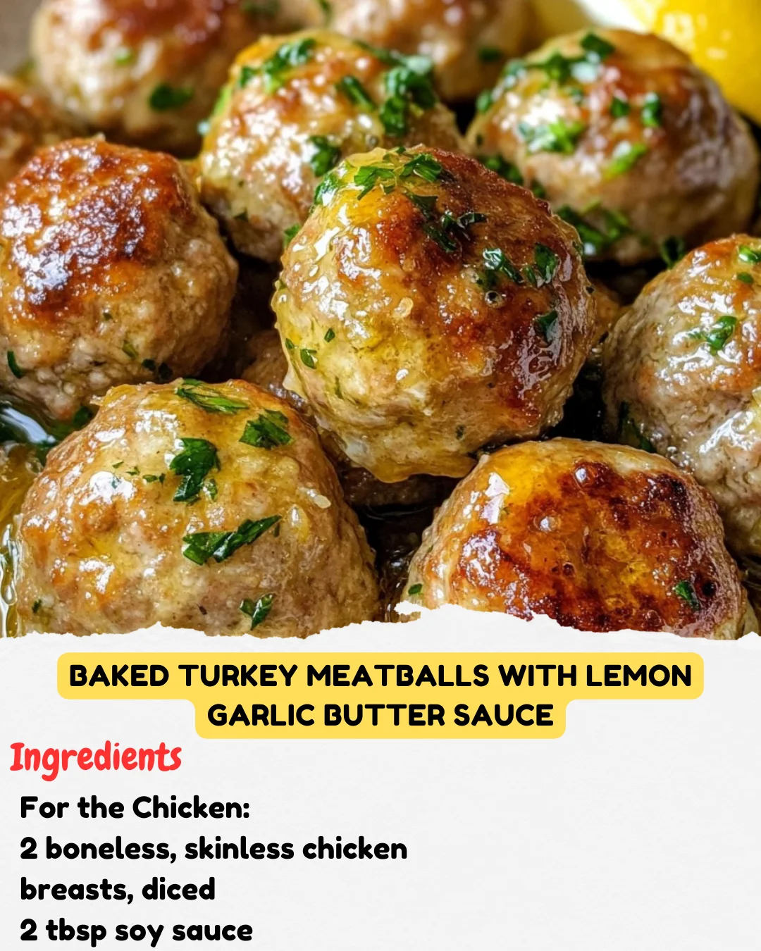 Baked Turkey Meatballs with Lemon Garlic Butter Sauce