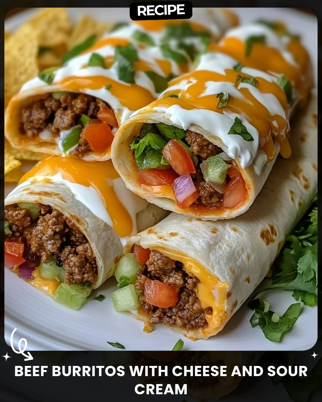 Beef Burritos with Cheese and Sour Cream