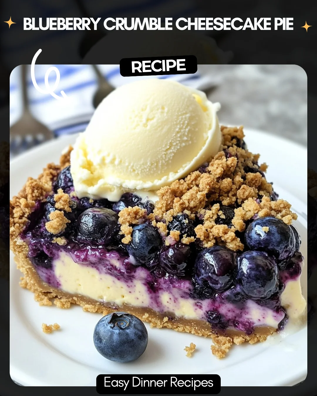 Blueberry Crumble Cheesecake Pie