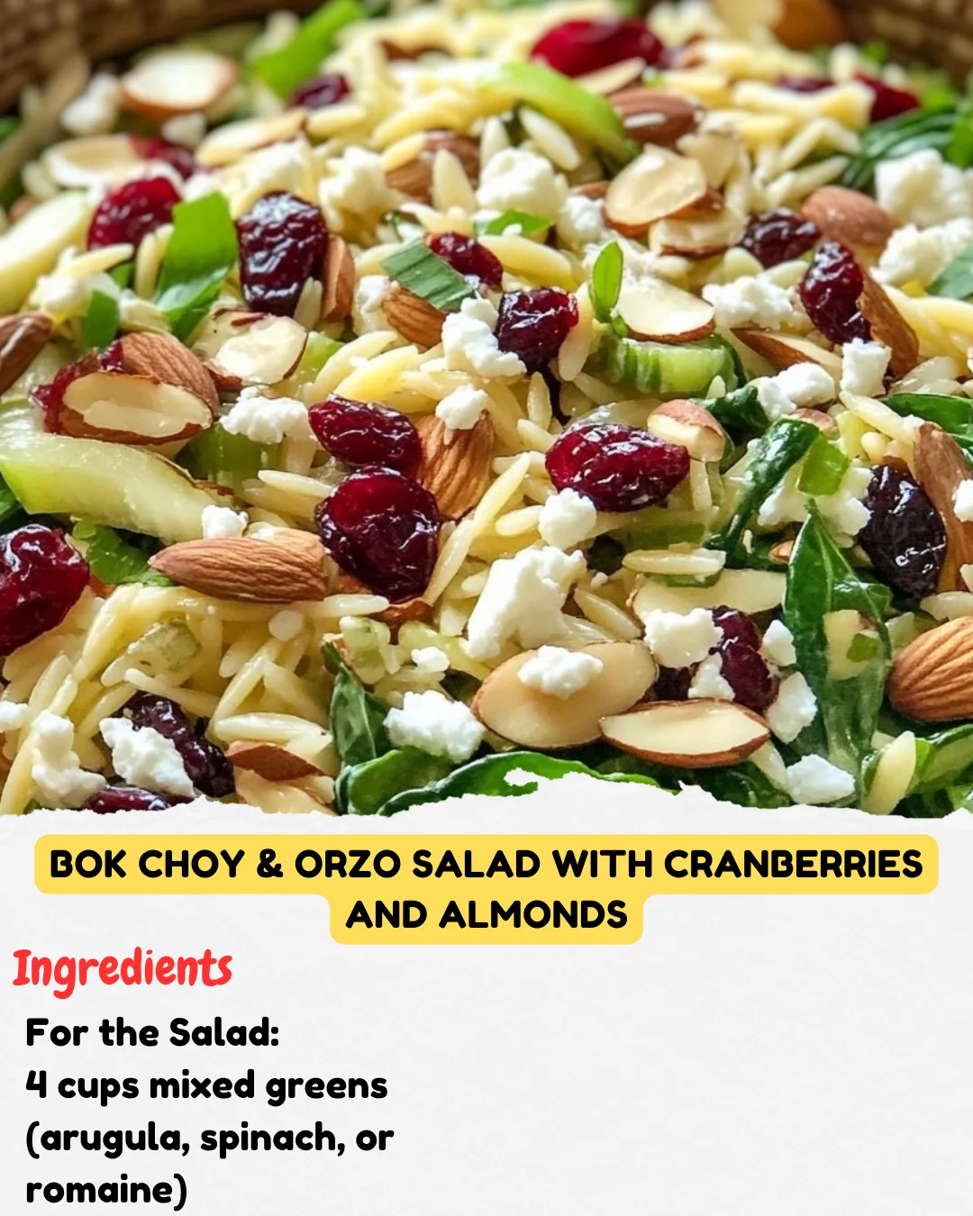 Bok Choy & Orzo Salad with Cranberries and Almonds