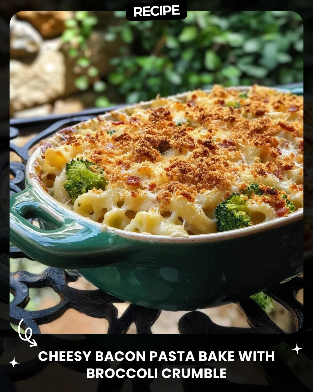Cheesy Bacon Pasta Bake with Broccoli Crumble
