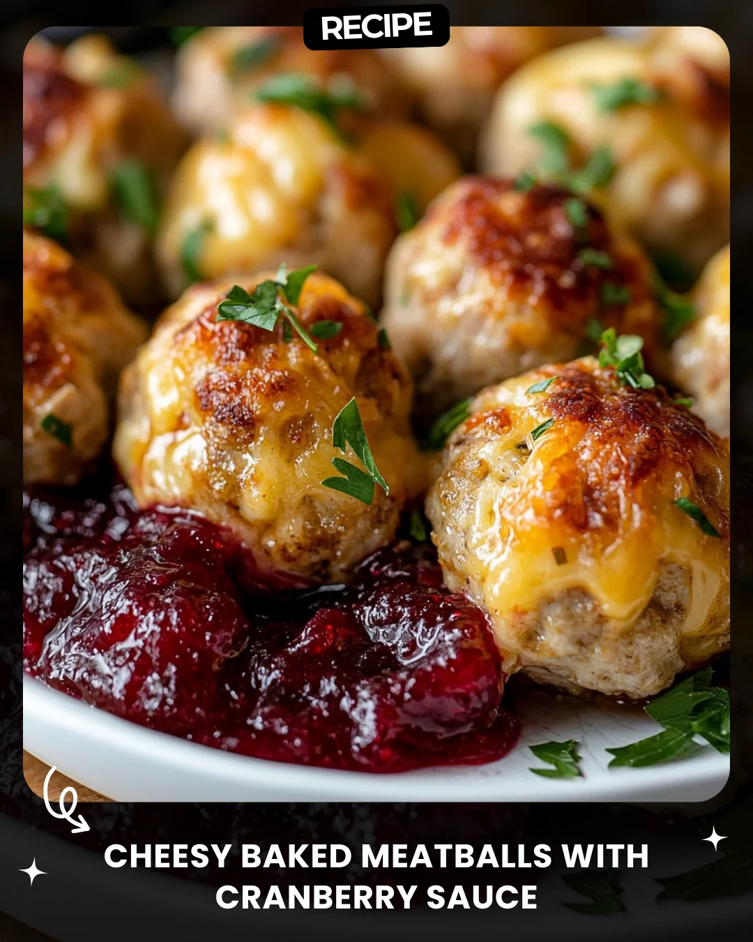 Cheesy Baked Meatballs with Cranberry Sauce