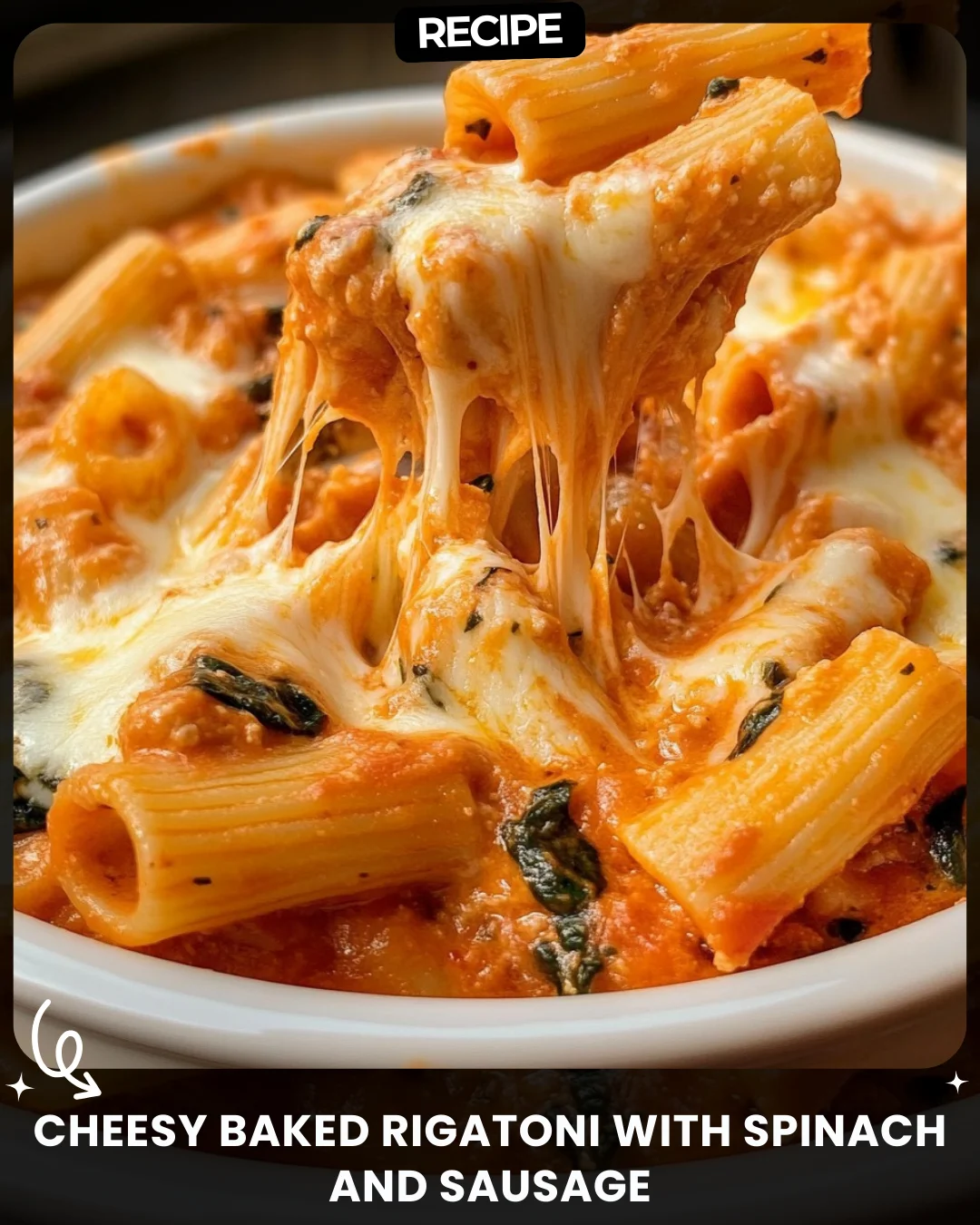 Cheesy Baked Rigatoni with Spinach and Sausage