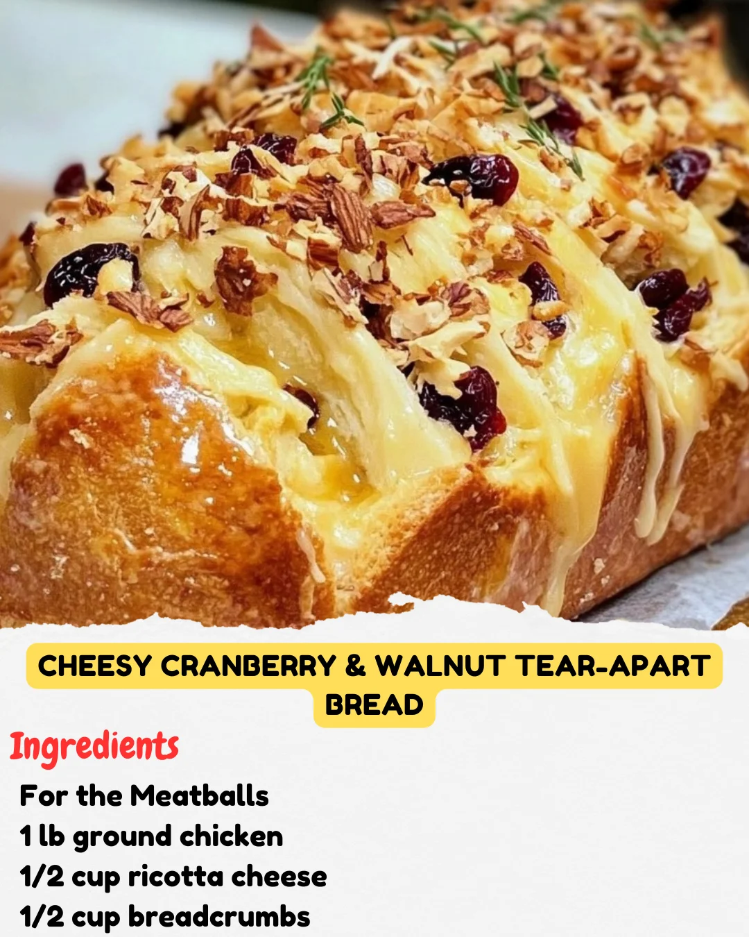 Cheesy Cranberry & Walnut Tear-Apart Bread