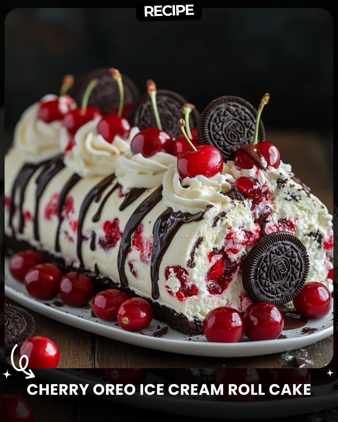 Cherry Oreo Ice Cream Roll Cake