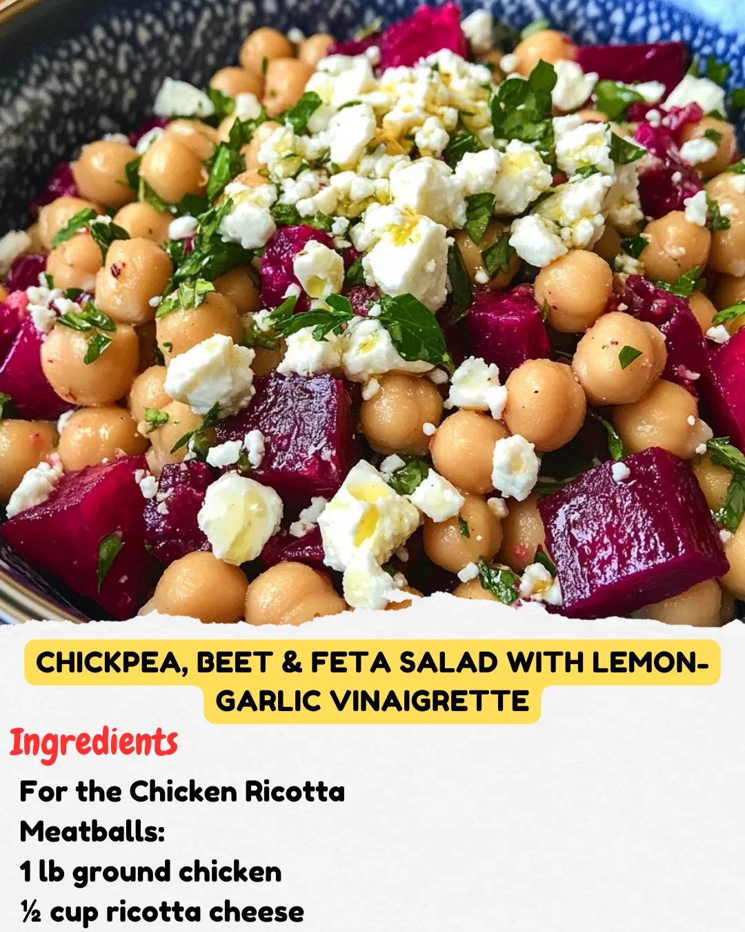 Chickpea, Beet & Feta Salad with Lemon-Garlic Vinaigrette