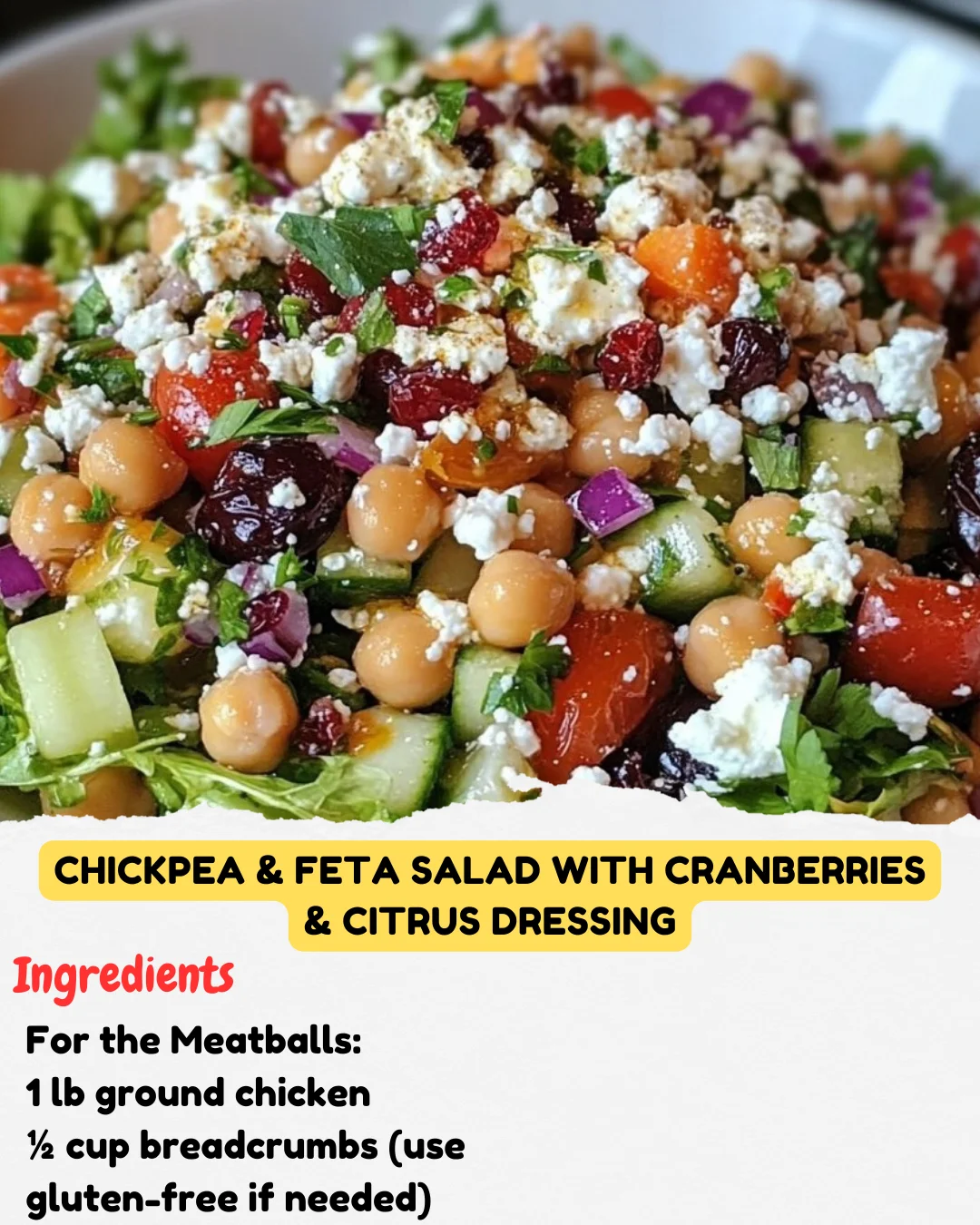 Chickpea & Feta Salad with Cranberries & Citrus Dressing