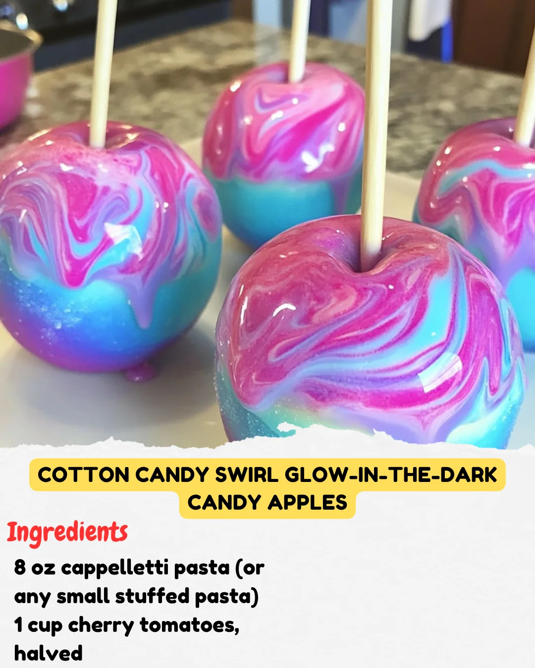 Cotton Candy Swirl Glow-in-the-Dark Candy Apples