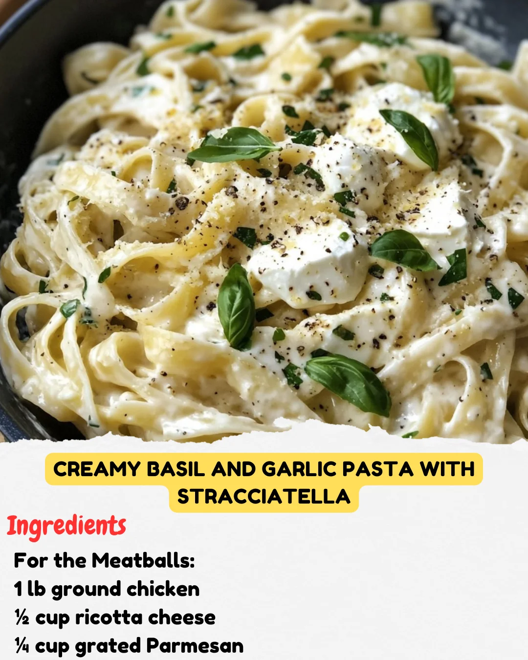 Creamy Basil and Garlic Pasta with Stracciatella