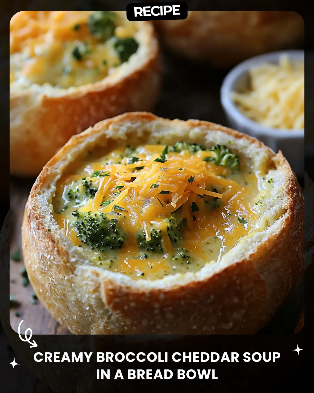 Creamy Broccoli Cheddar Soup in a Bread Bowl