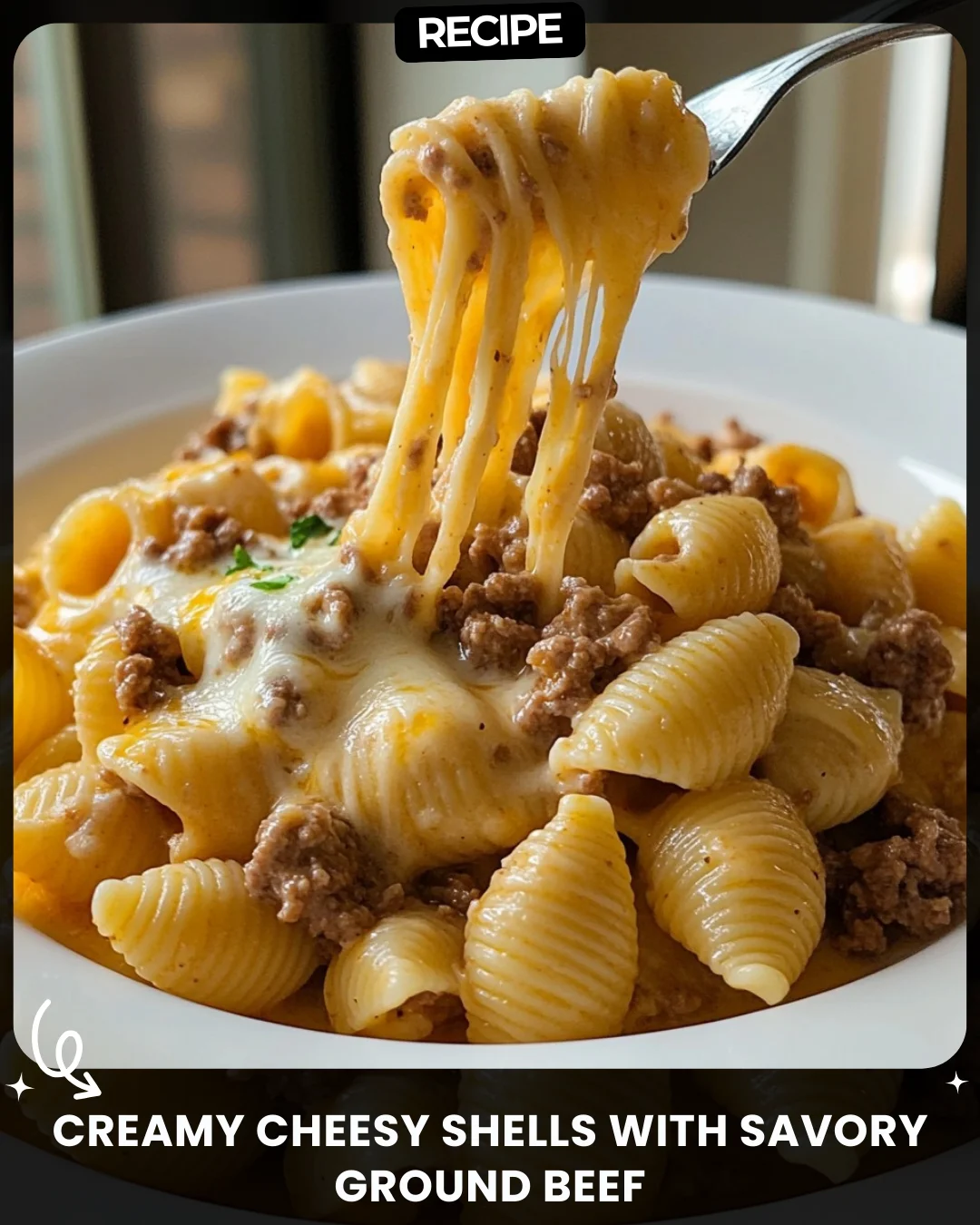 Creamy Cheesy Shells with Savory Ground Beef