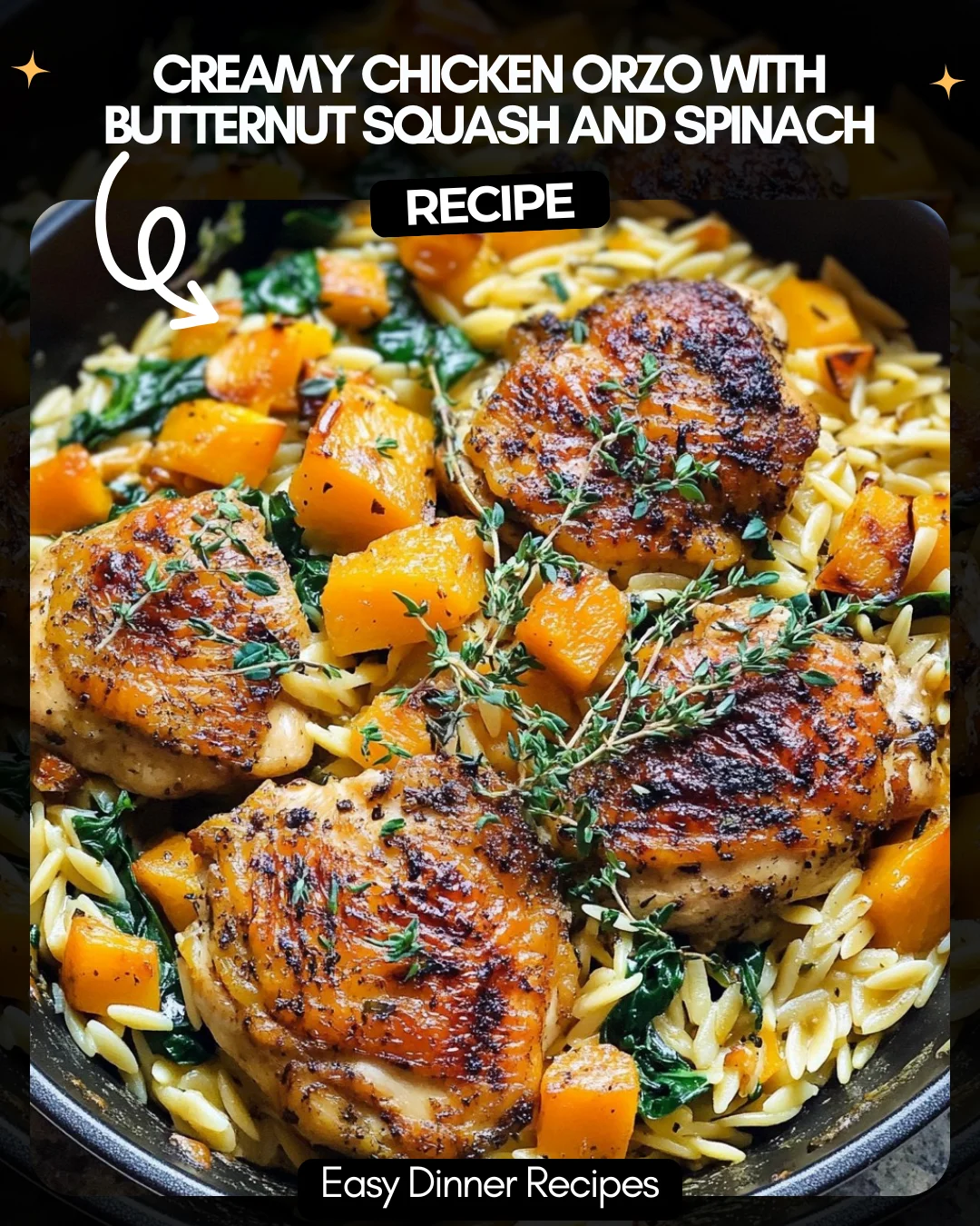 Creamy Chicken Orzo with Butternut Squash and Spinach