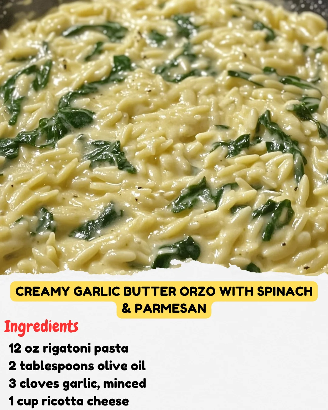 Creamy Garlic Butter Orzo with Spinach & Parmesan
