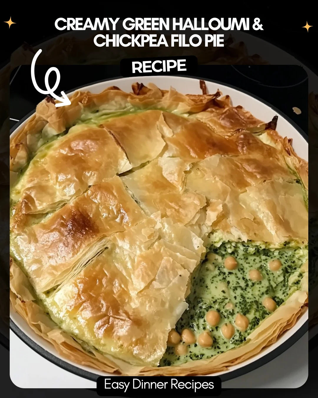 Creamy Green Halloumi & Chickpea Filo Pie