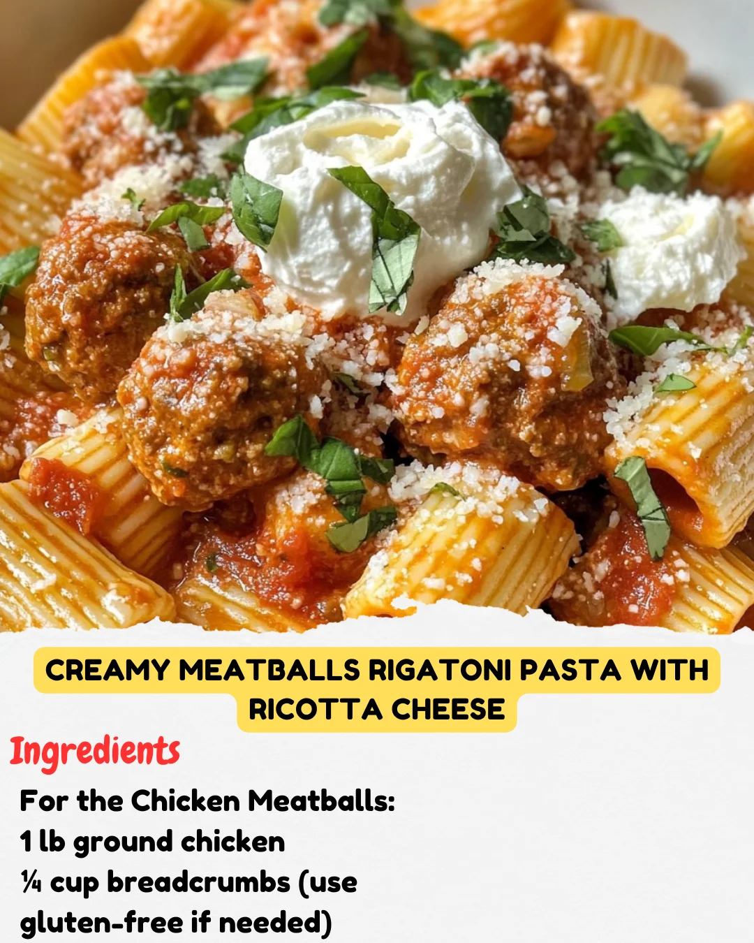 Creamy Meatballs Rigatoni Pasta with Ricotta Cheese