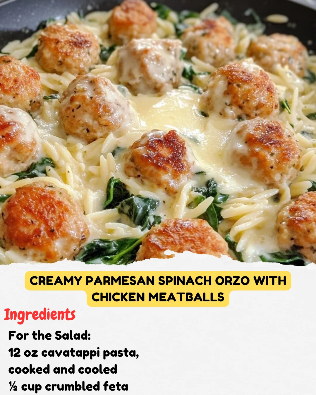 Creamy Parmesan Spinach Orzo with Chicken Meatballs