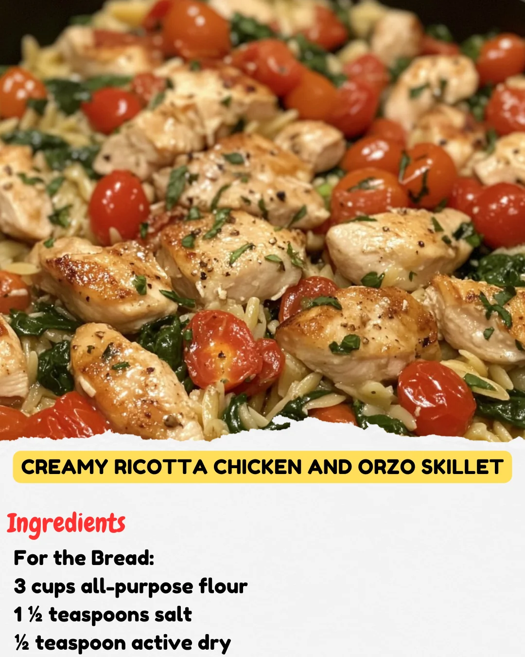 Creamy Ricotta Chicken and Orzo Skillet