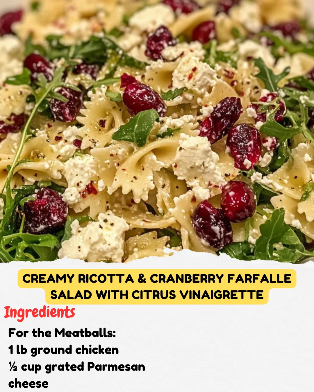 Creamy Ricotta & Cranberry Farfalle Salad with Citrus Vinaigrette