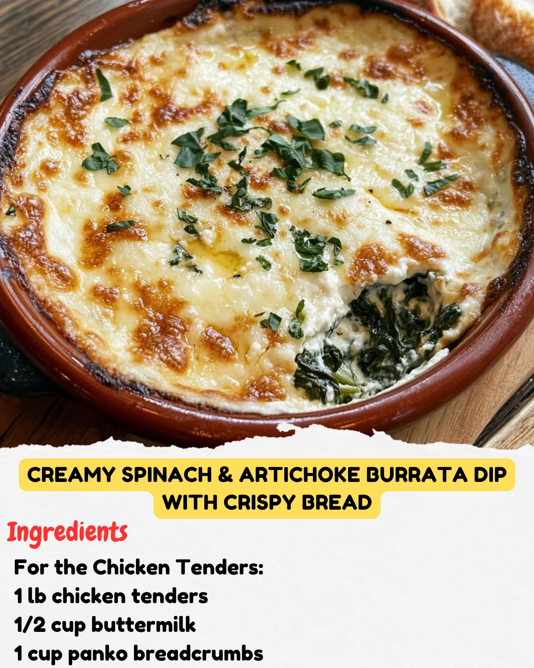 Creamy Spinach & Artichoke Burrata Dip with Crispy Bread