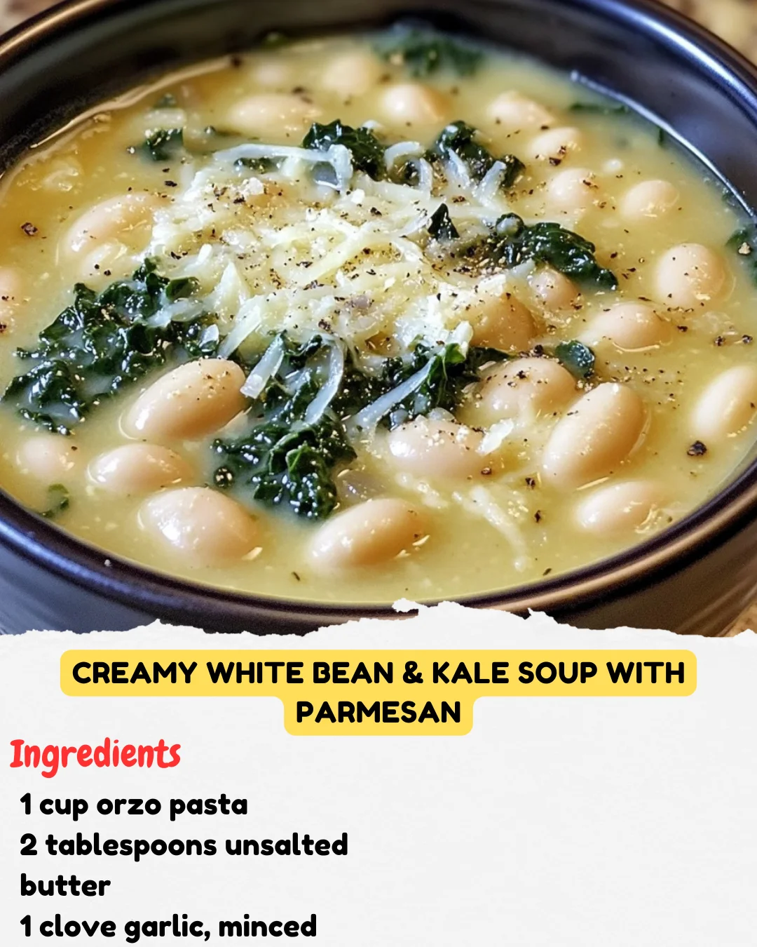 Creamy White Bean & Kale Soup with Parmesan