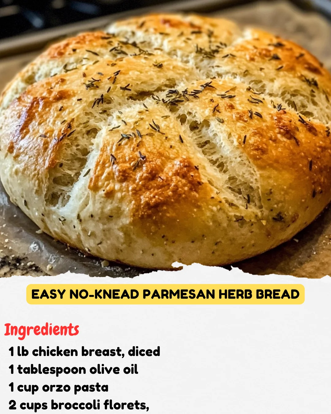 Easy No-Knead Parmesan Herb Bread