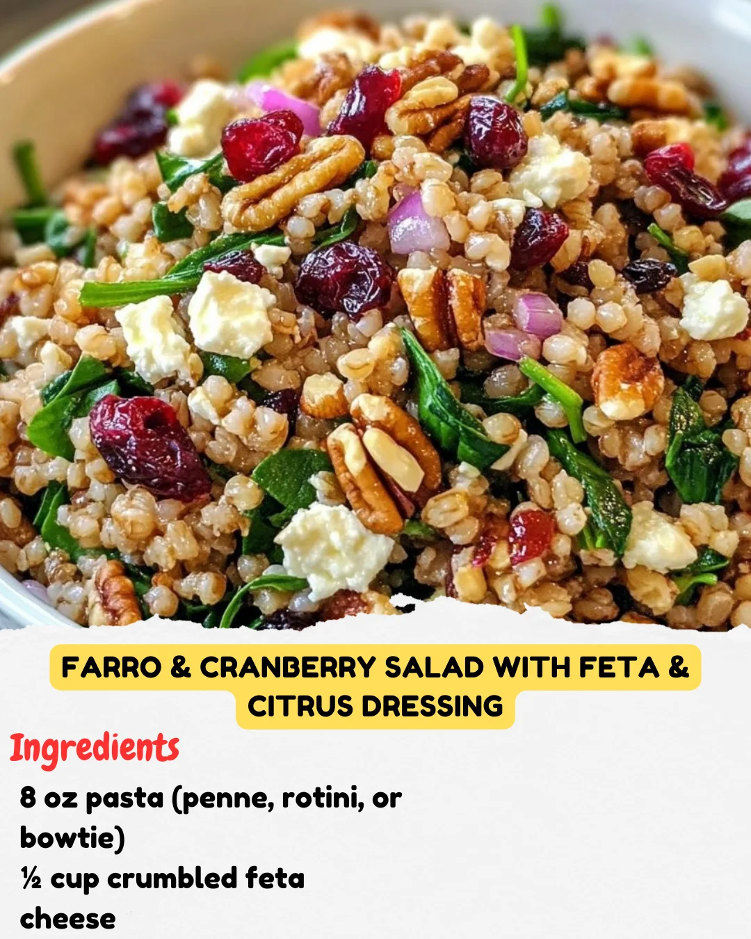 Farro & Cranberry Salad with Feta & Citrus Dressing