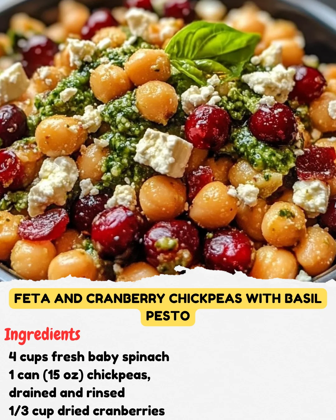 Feta and Cranberry Chickpeas with Basil Pesto