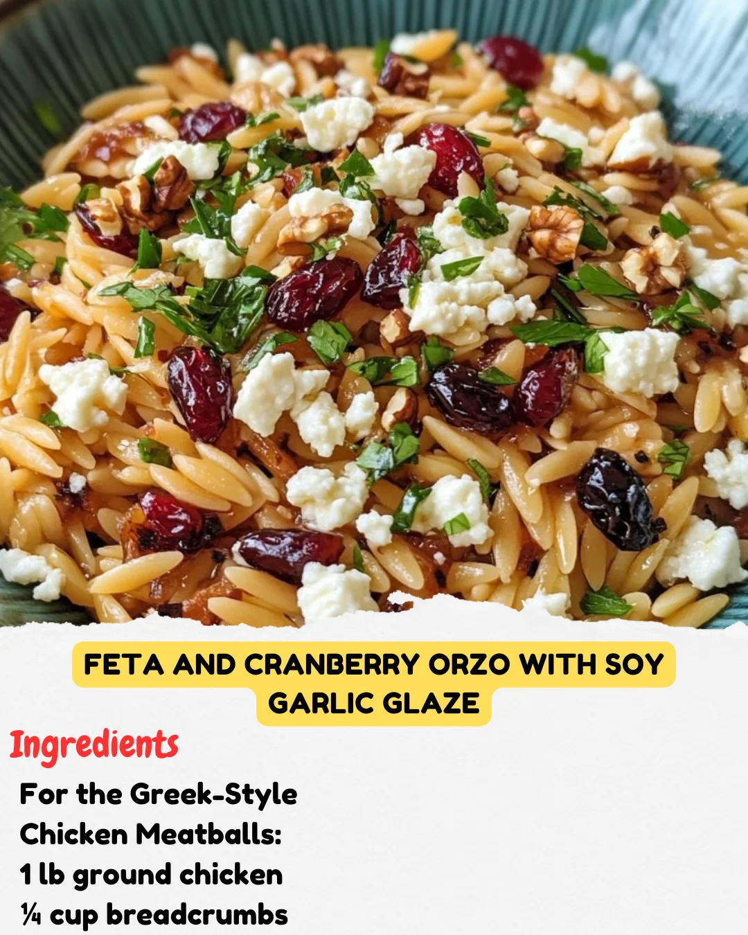 Feta and Cranberry Orzo with Soy Garlic Glaze