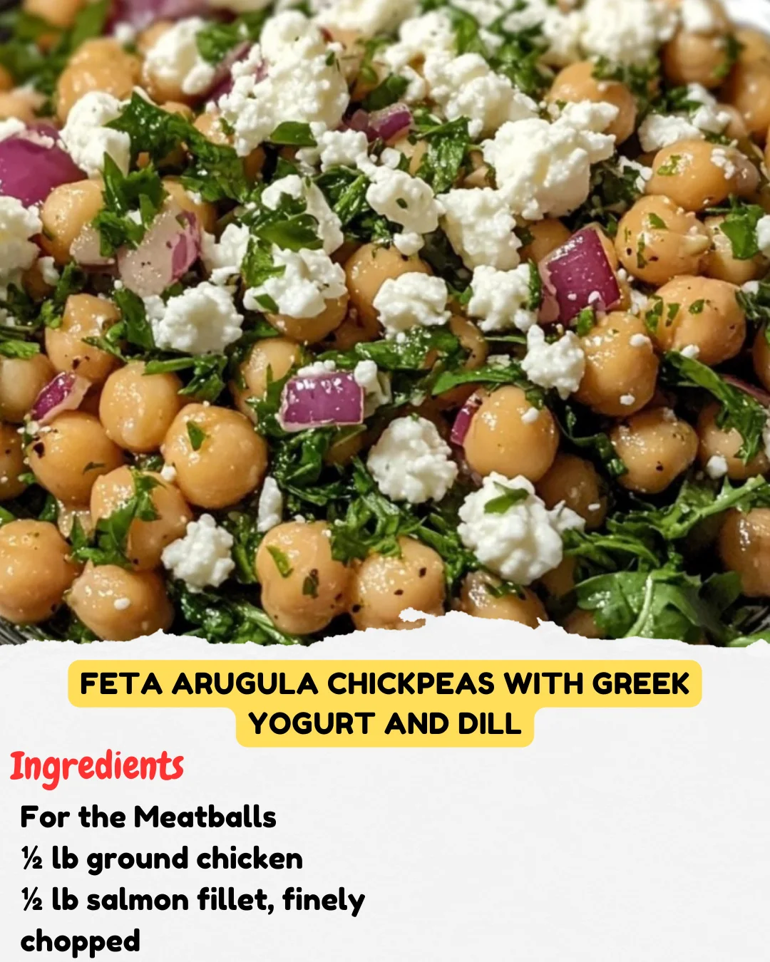 Feta Arugula Chickpeas with Greek Yogurt and Dill