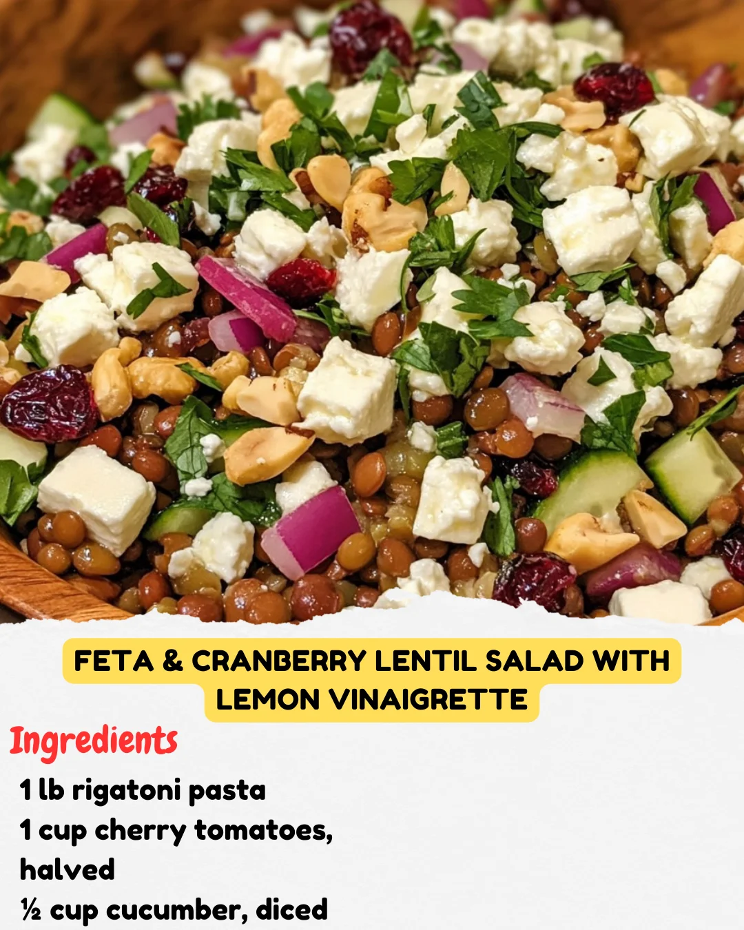 Feta & Cranberry Lentil Salad with Lemon Vinaigrette