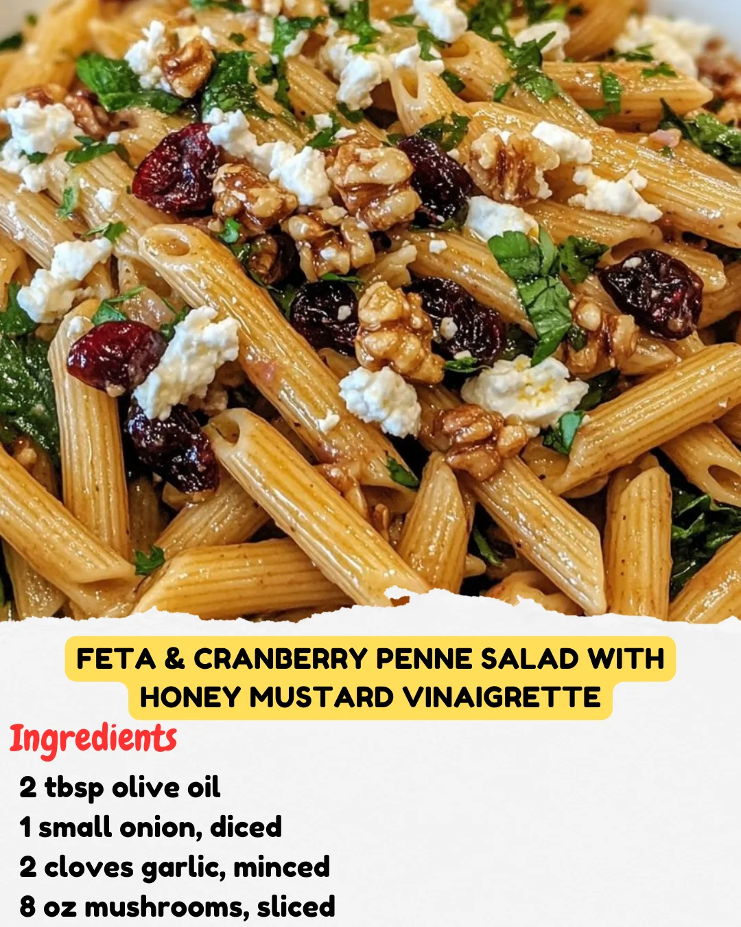 Feta & Cranberry Penne Salad with Honey Mustard Vinaigrette