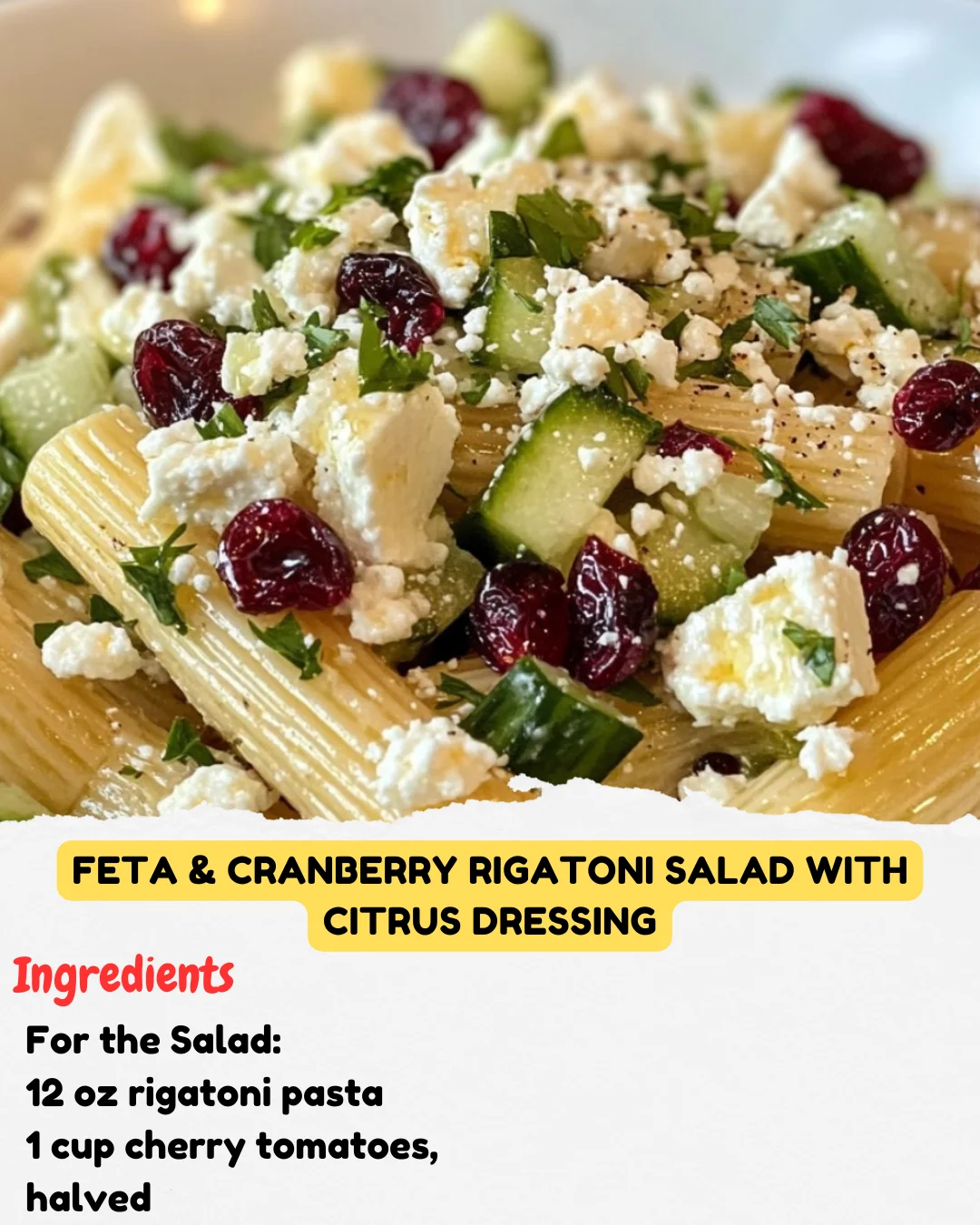 Feta & Cranberry Rigatoni Salad with Citrus Dressing