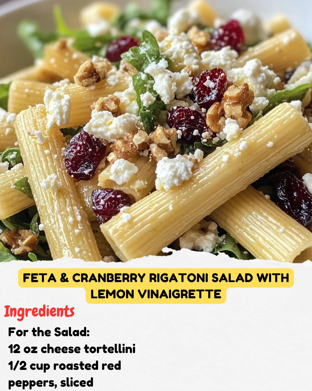 Feta & Cranberry Rigatoni Salad with Lemon Vinaigrette