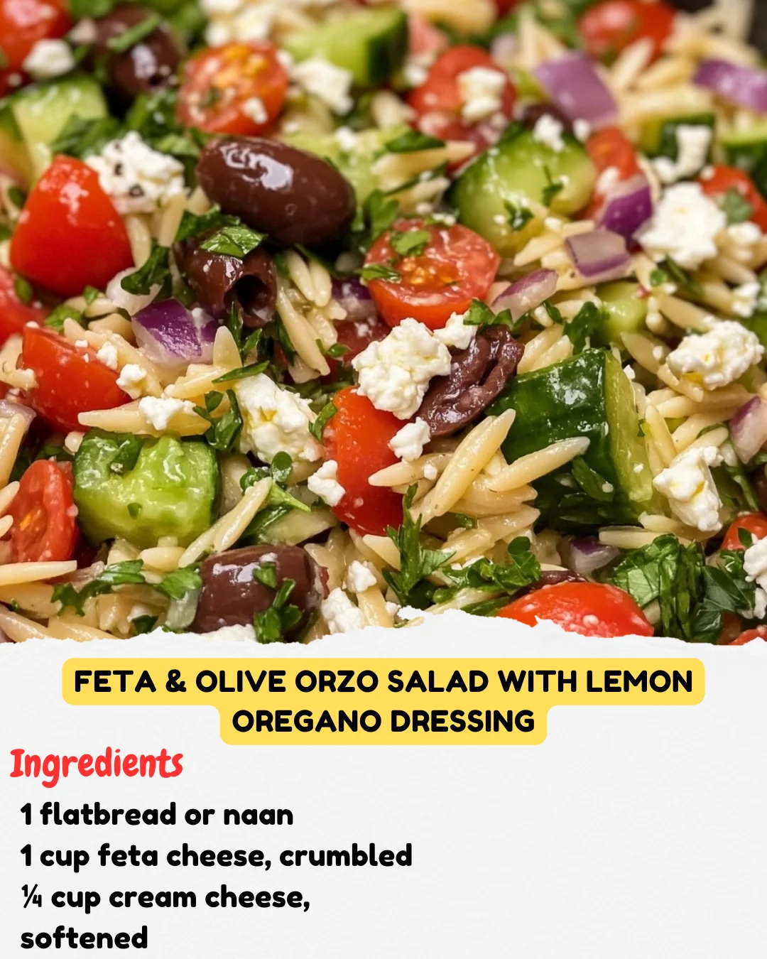 Feta & Olive Orzo Salad with Lemon Oregano Dressing