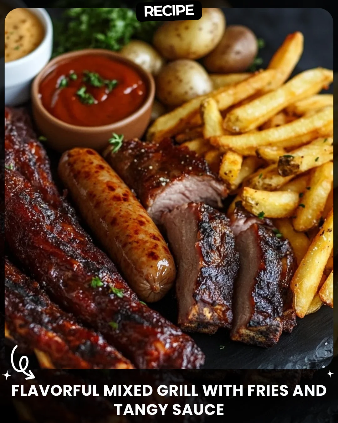 Flavorful Mixed Grill with Fries and Tangy Sauce