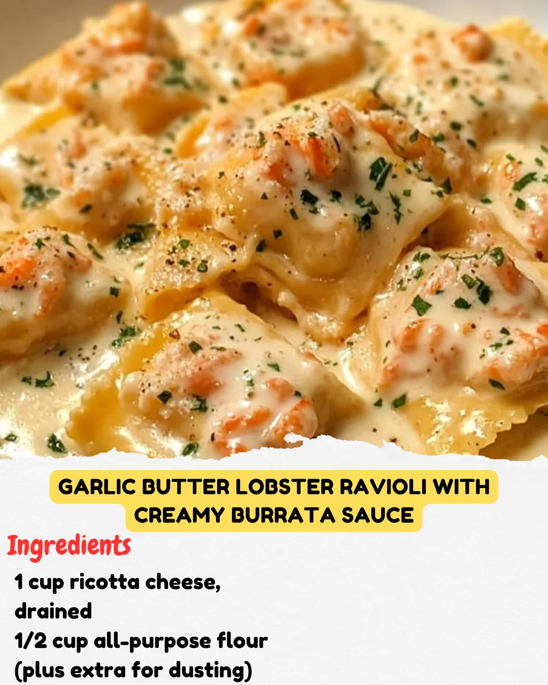 Garlic Butter Lobster Ravioli with Creamy Burrata Sauce