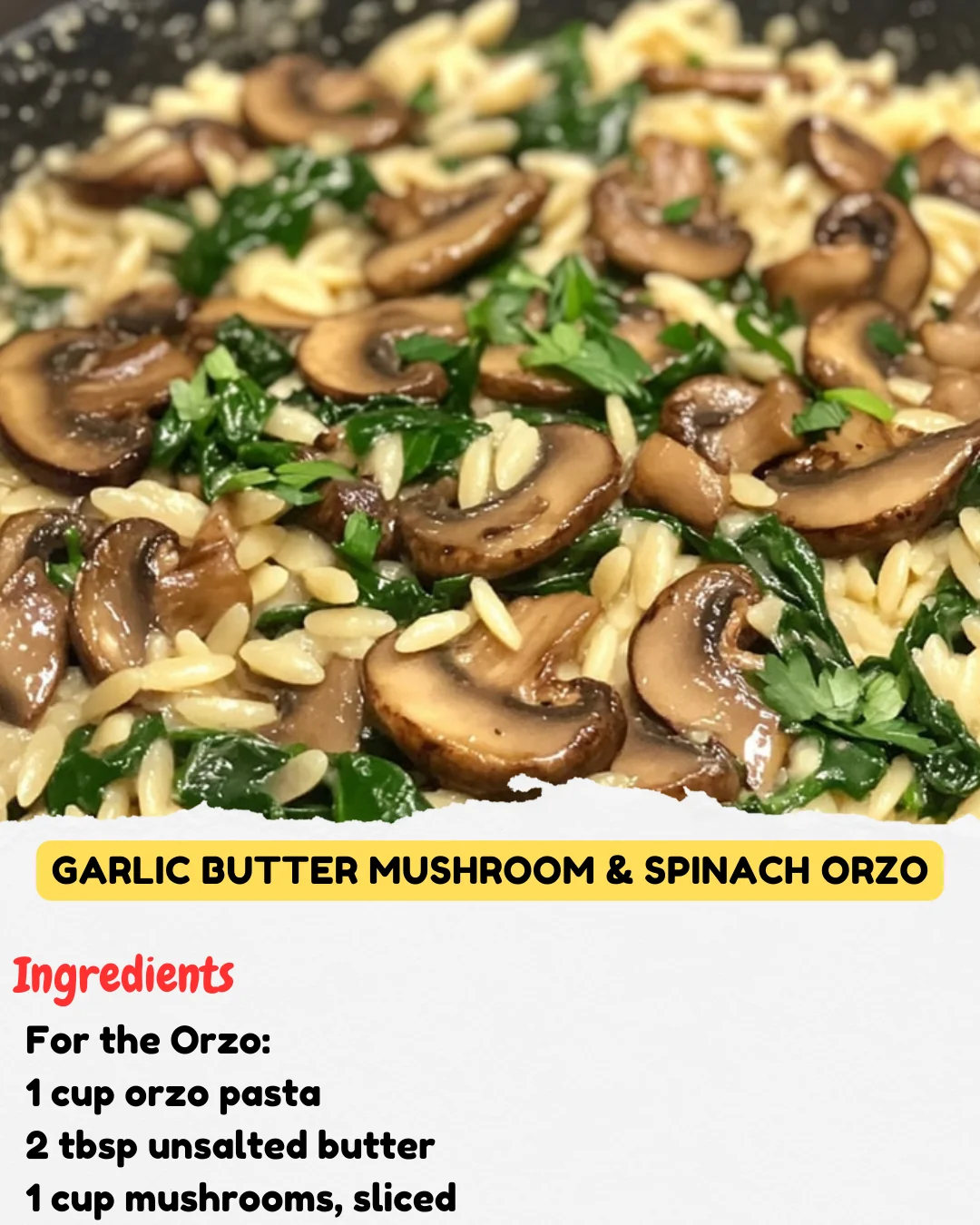 Garlic Butter Mushroom & Spinach Orzo