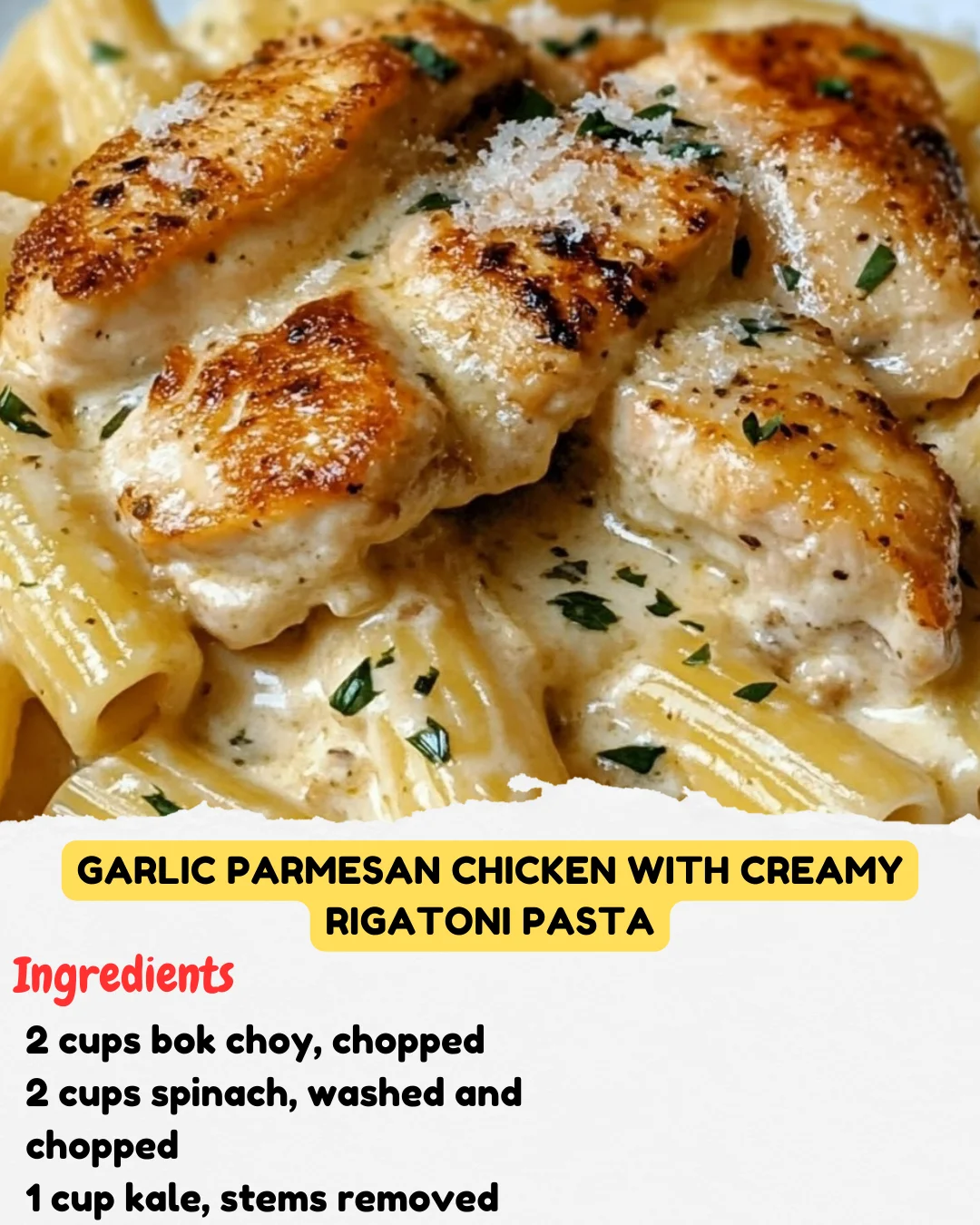 Garlic Parmesan Chicken with Creamy Rigatoni Pasta