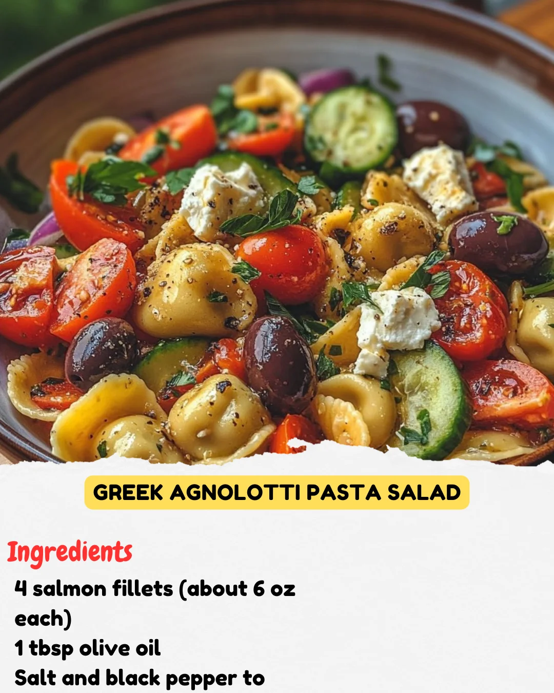 Greek Agnolotti Pasta Salad