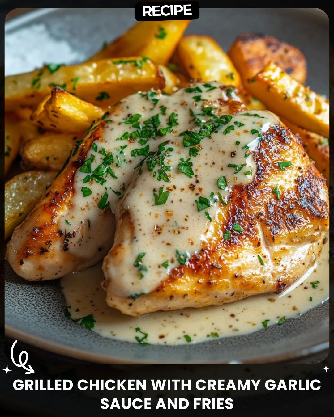 Grilled Chicken with Creamy Garlic Sauce and Fries