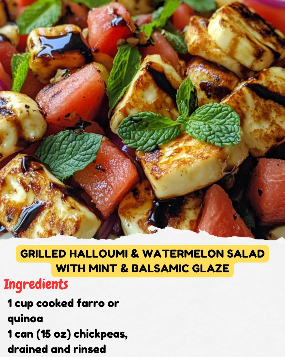 Grilled Halloumi & Watermelon Salad with Mint & Balsamic Glaze