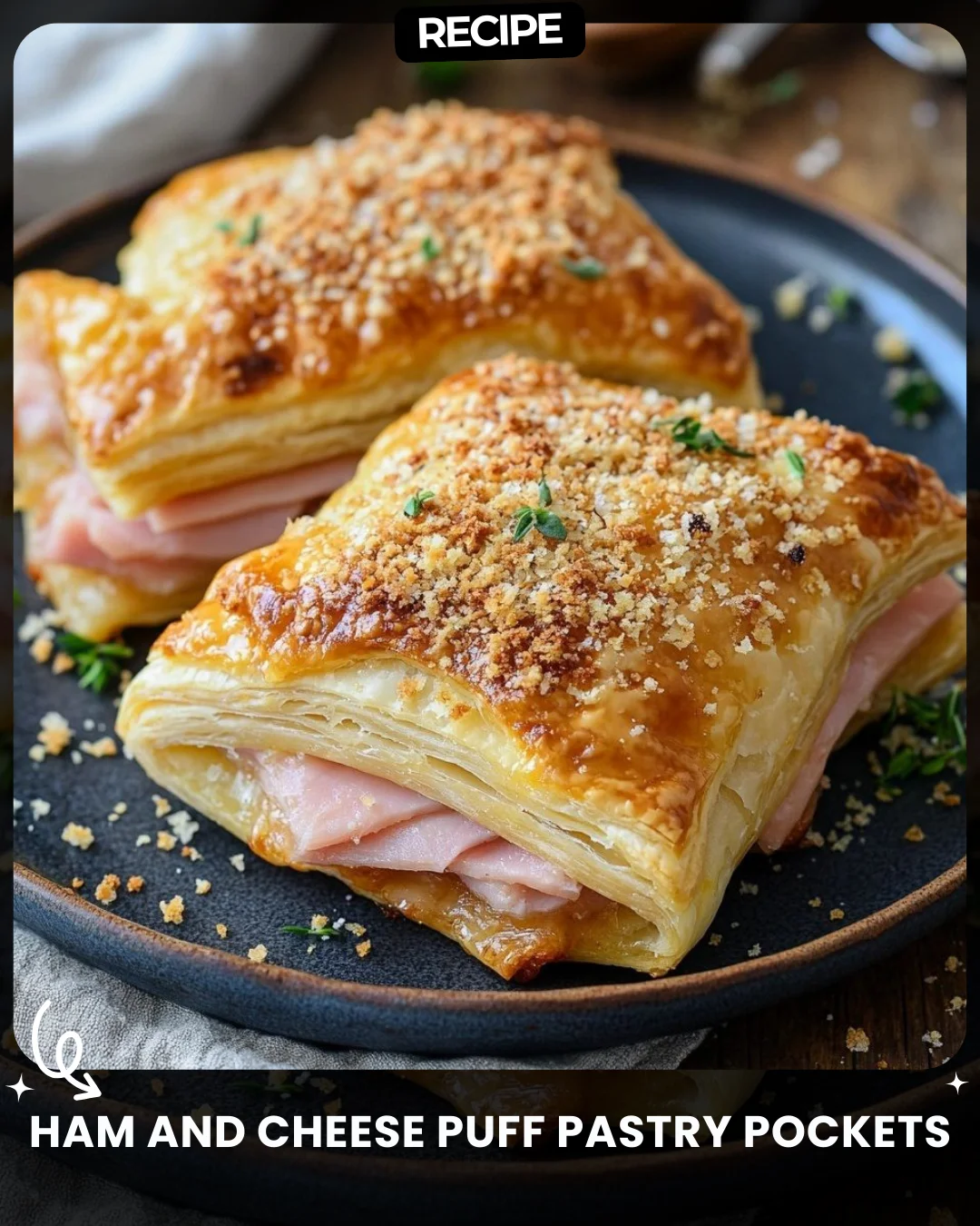 Ham and Cheese Puff Pastry Pockets