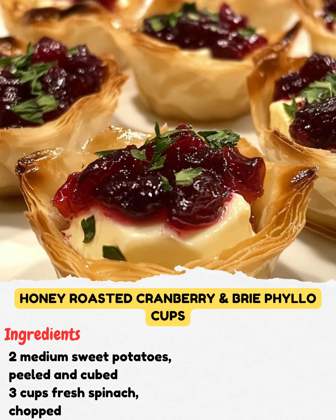 Honey Roasted Cranberry & Brie Phyllo Cups