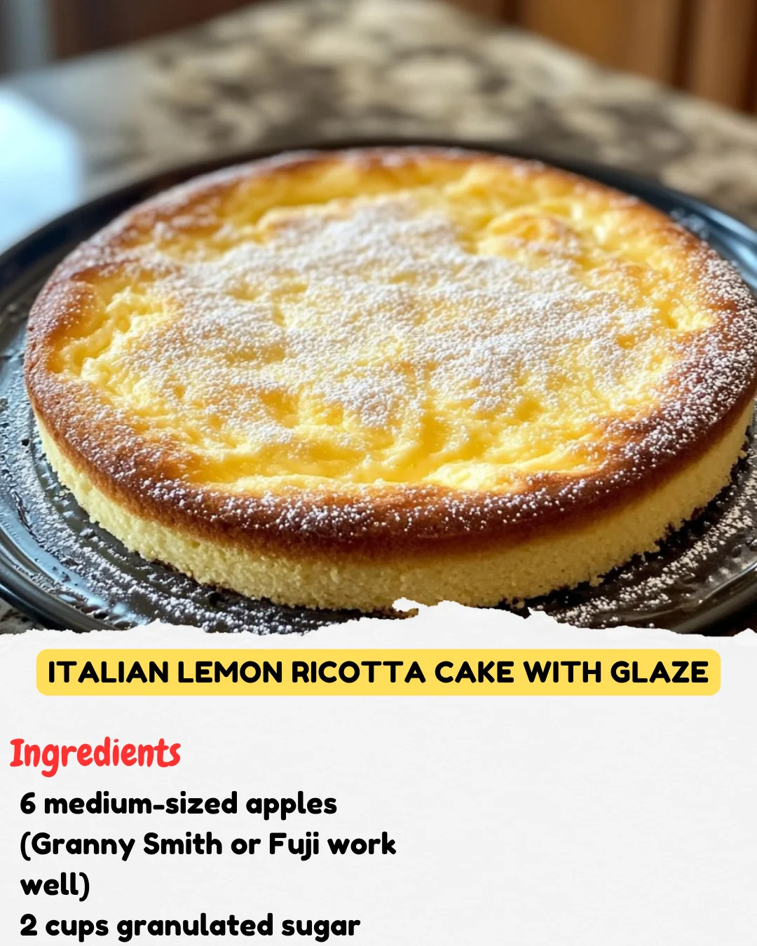 Italian Lemon Ricotta Cake with Glaze