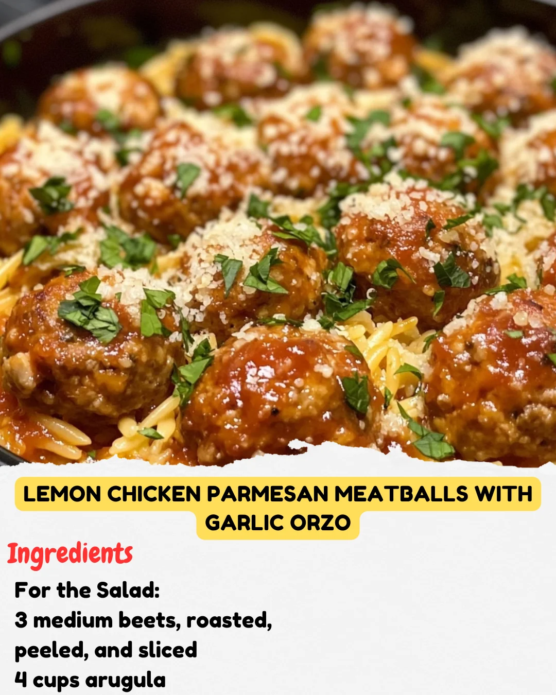 Lemon Chicken Parmesan Meatballs with Garlic Orzo