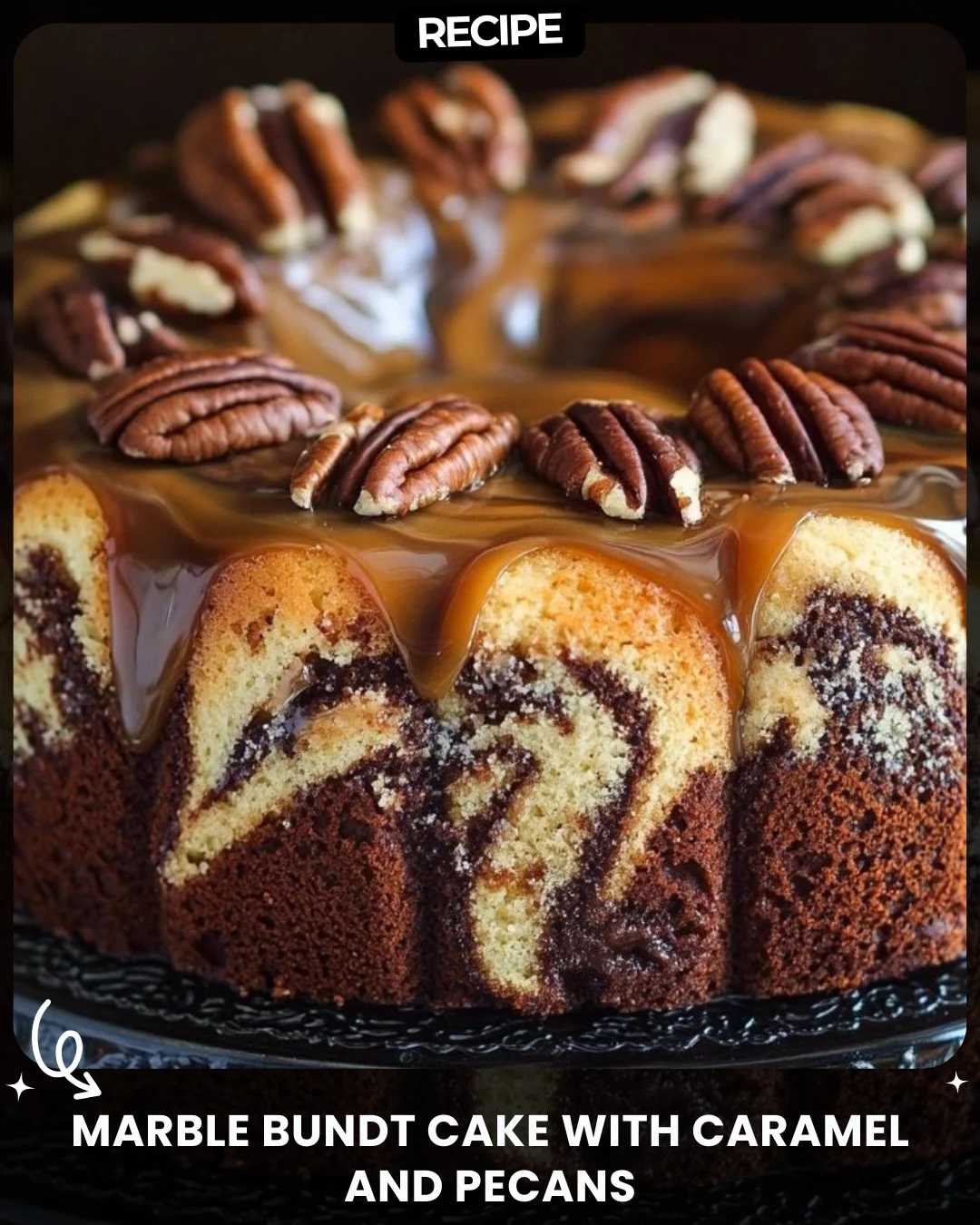 Marble Bundt Cake with Caramel and Pecans