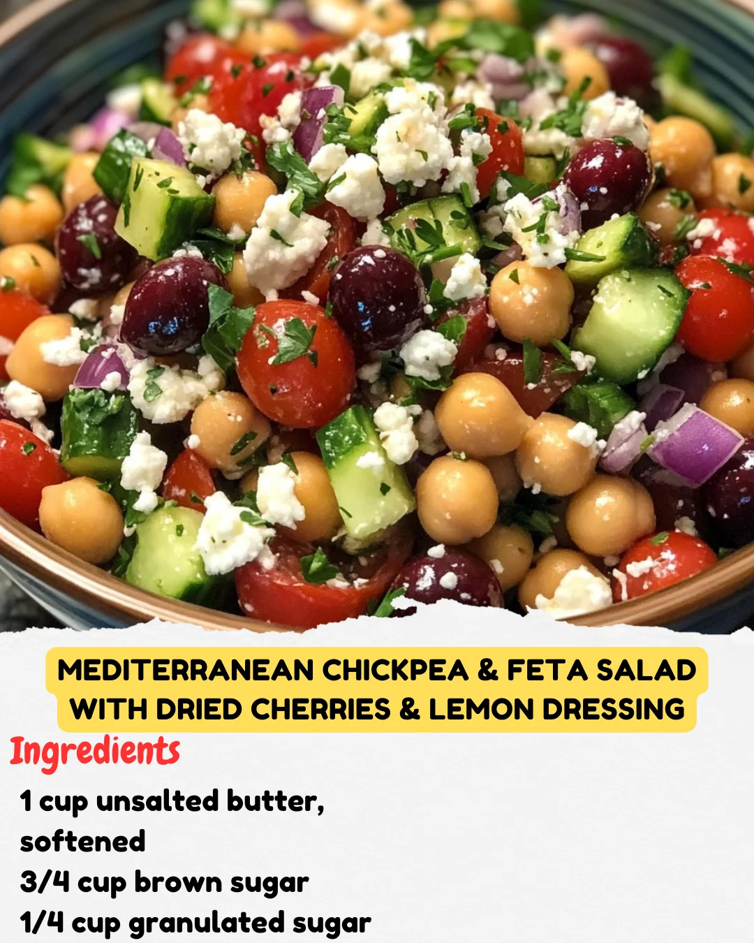 Mediterranean Chickpea & Feta Salad with Dried Cherries & Lemon Dressing