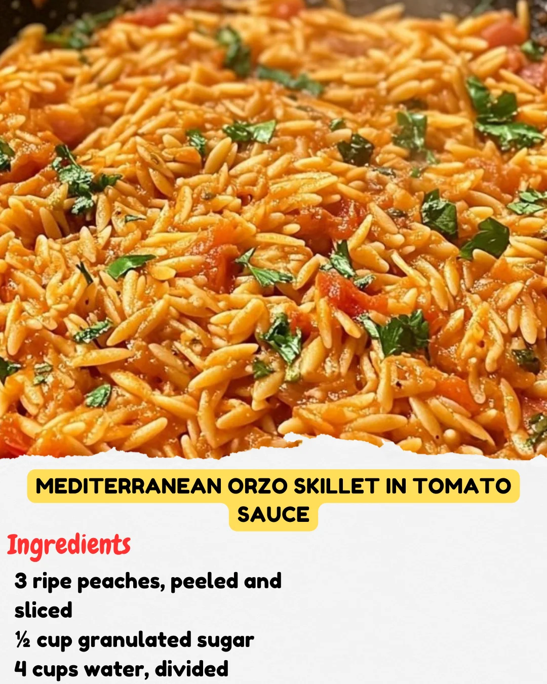 Mediterranean Orzo Skillet in Tomato Sauce