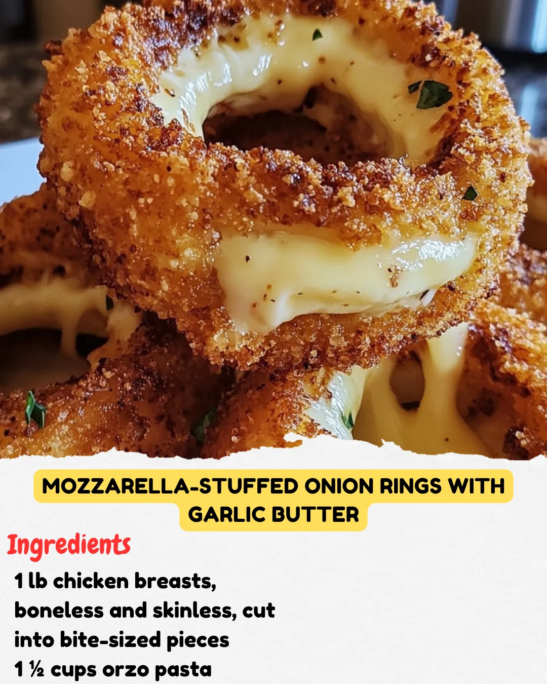 Mozzarella-Stuffed Onion Rings with Garlic Butter